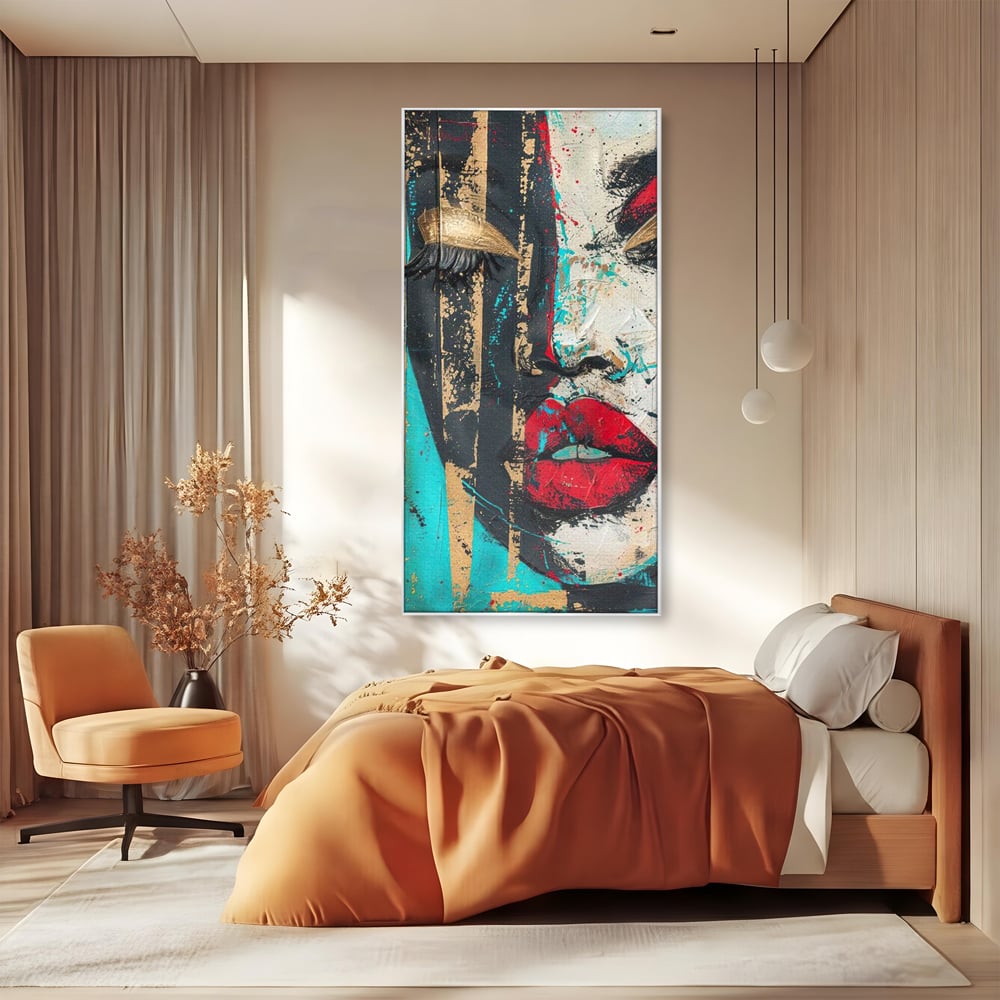 Tablou Canvas Premium LuxCanva® G1024, Femeia Din Haos , Avangardist, Culori, Metalic, Portret, Expresionism, Emotie, Roz, Living, Dormitor