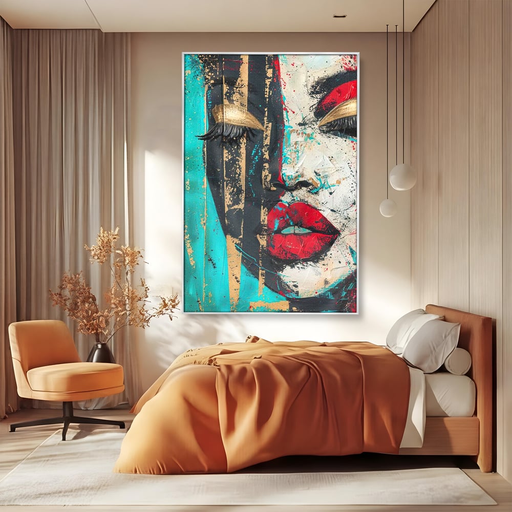 Tablou Canvas Premium LuxCanva® G1024, Femeia Din Haos , Avangardist, Culori, Metalic, Portret, Expresionism, Emotie, Roz, Living, Dormitor