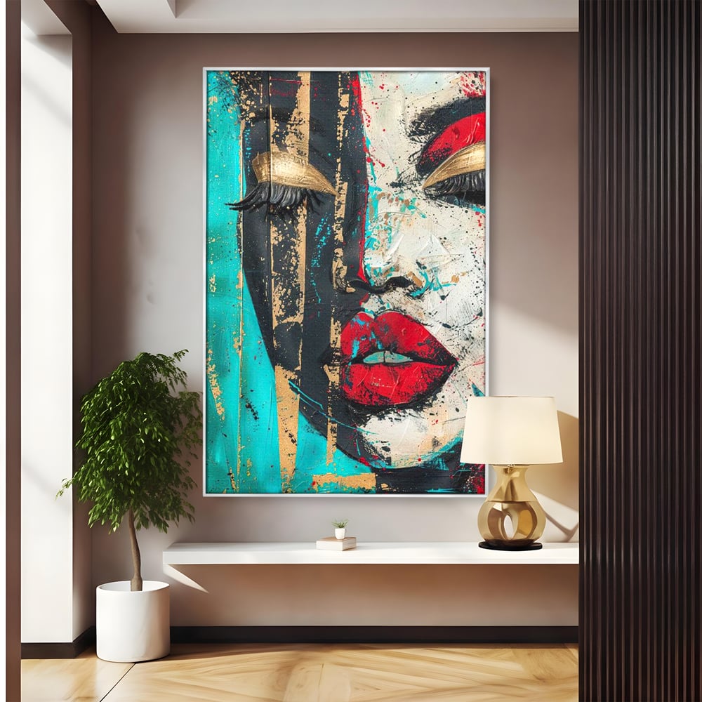 Tablou Canvas Premium LuxCanva® G1024, Femeia Din Haos , Avangardist, Culori, Metalic, Portret, Expresionism, Emotie, Roz, Living, Dormitor