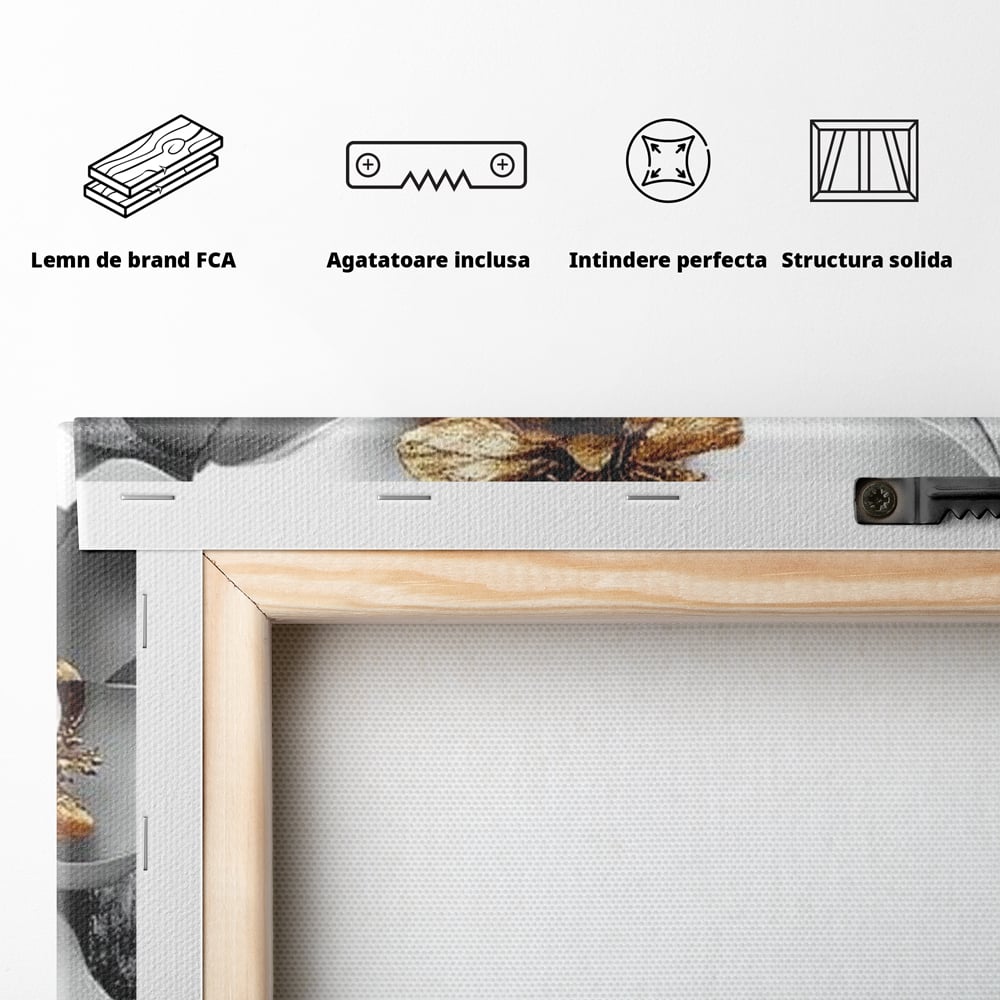 Tablou Canvas Premium LuxCanva® G1025, Misterul Magnoliei , Feminitate, Magnolie, Aur, Alb, Fashion, Glamour, Contrast, Living, Dormitor