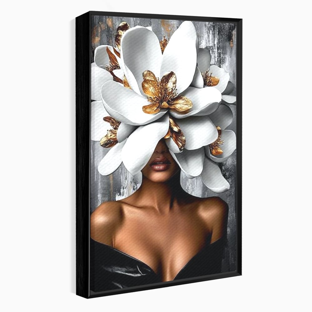 Tablou Canvas Premium LuxCanva® G1025, Misterul Magnoliei , Feminitate, Magnolie, Aur, Alb, Fashion, Glamour, Contrast, Living, Dormitor