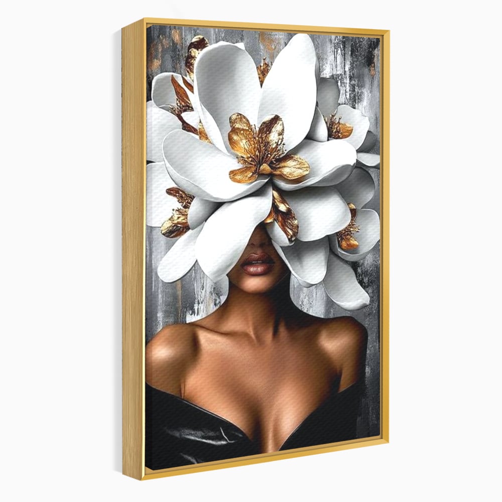 Tablou Canvas Premium LuxCanva® G1025, Misterul Magnoliei , Feminitate, Magnolie, Aur, Alb, Fashion, Glamour, Contrast, Living, Dormitor