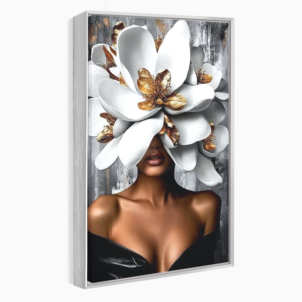 Tablou Canvas Premium LuxCanva® G1025, Misterul Magnoliei , Feminitate, Magnolie, Aur, Alb, Fashion, Glamour, Contrast, Living, Dormitor