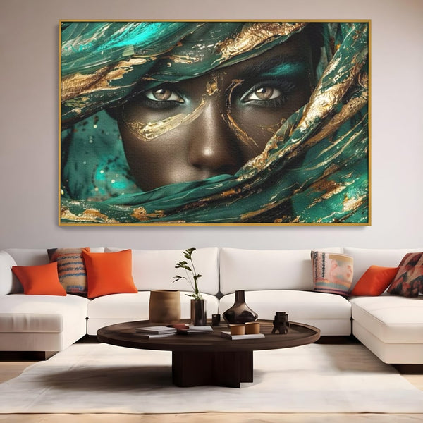 Leinwand Wandkunst Leinwand Wandkunst LuxCanva® G1026, Story Telling Eyes , Orientalisch, Königin, Wüste, Grün, Augen, Böhmisch, Smaragd, Wohnen, Schlafzimmer