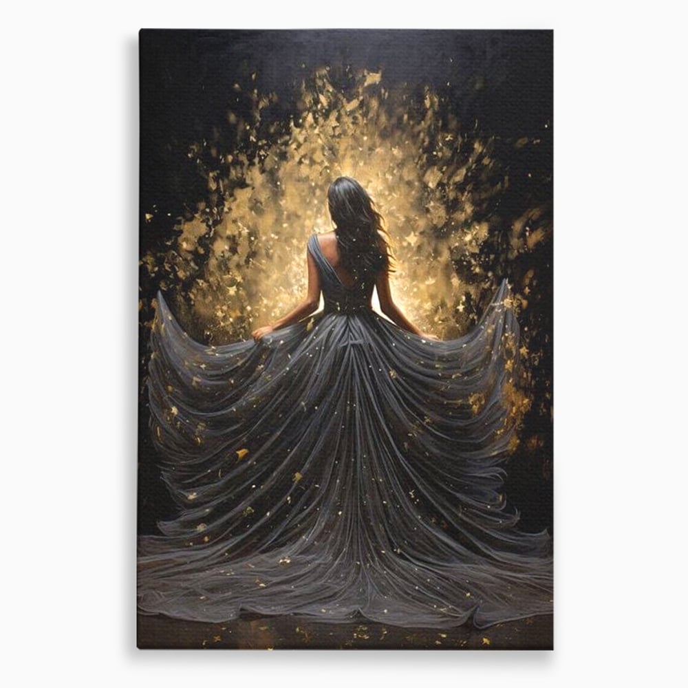 Tablou Canvas Premium LuxCanva® G1027, Magia din Intuneric , Stralucire, Magie, Rochie, Basm, Feminitate, Mister, Silueta, Living, Dormitor