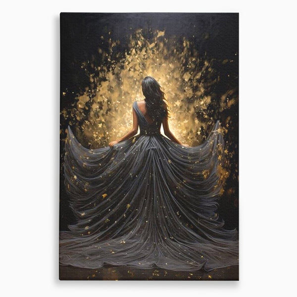 Tablou Canvas Premium LuxCanva® G1027, Magia din Intuneric , Stralucire, Magie, Rochie, Basm, Feminitate, Mister, Silueta, Living, Dormitor
