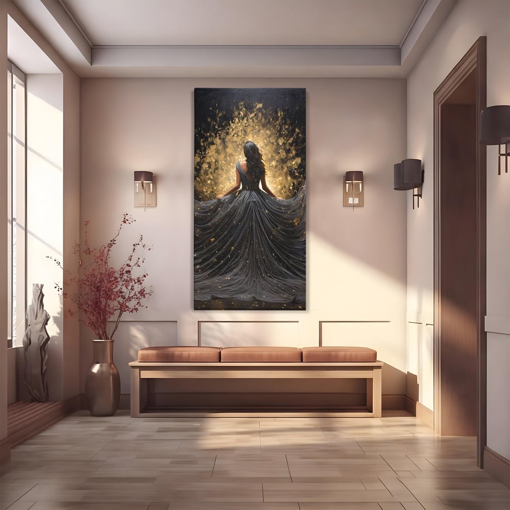 Tablou Canvas Premium LuxCanva® G1027, Magia din Intuneric , Stralucire, Magie, Rochie, Basm, Feminitate, Mister, Silueta, Living, Dormitor