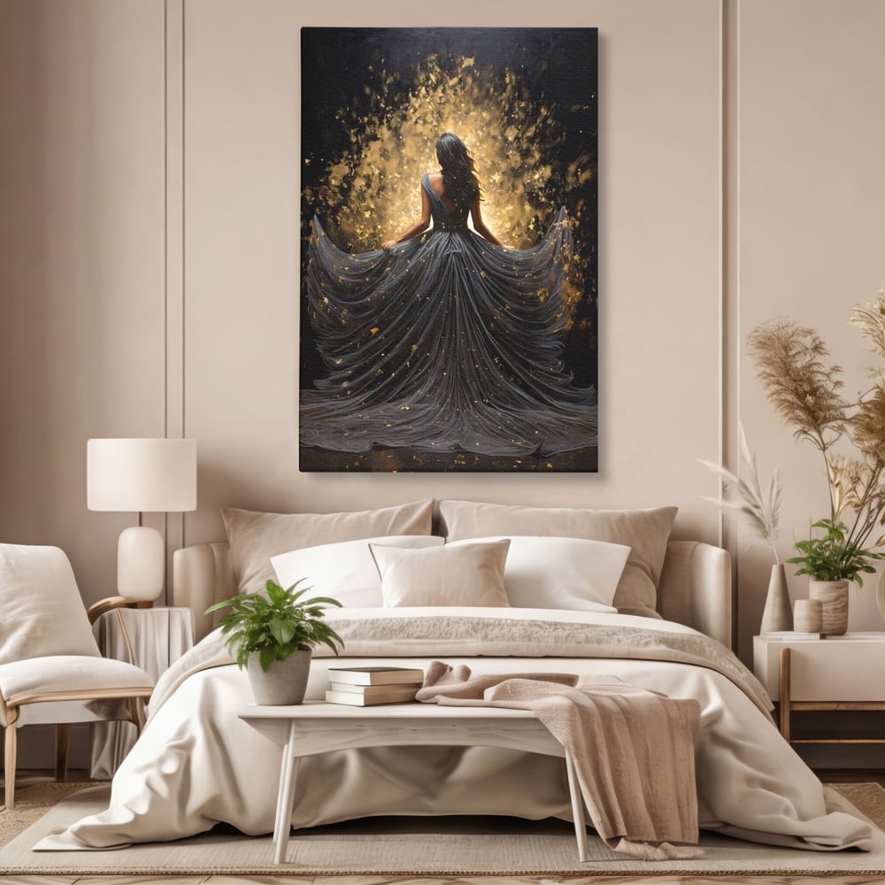 Tablou Canvas Premium LuxCanva® G1027, Magia din Intuneric , Stralucire, Magie, Rochie, Basm, Feminitate, Mister, Silueta, Living, Dormitor