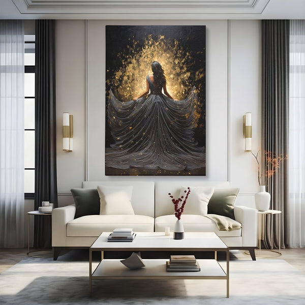 Tablou Canvas Premium LuxCanva® G1027, Magia din Intuneric , Stralucire, Magie, Rochie, Basm, Feminitate, Mister, Silueta, Living, Dormitor