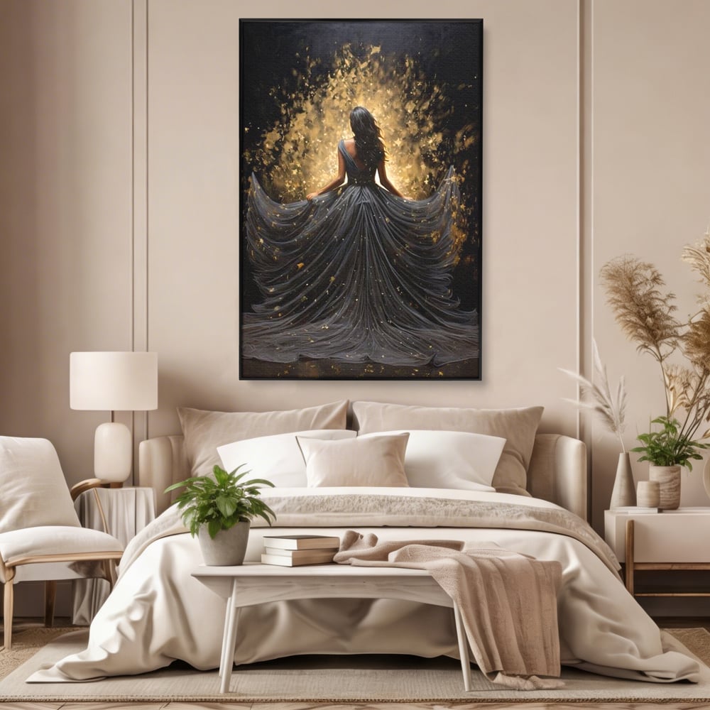 Tablou Canvas Premium LuxCanva® G1027, Magia din Intuneric , Stralucire, Magie, Rochie, Basm, Feminitate, Mister, Silueta, Living, Dormitor