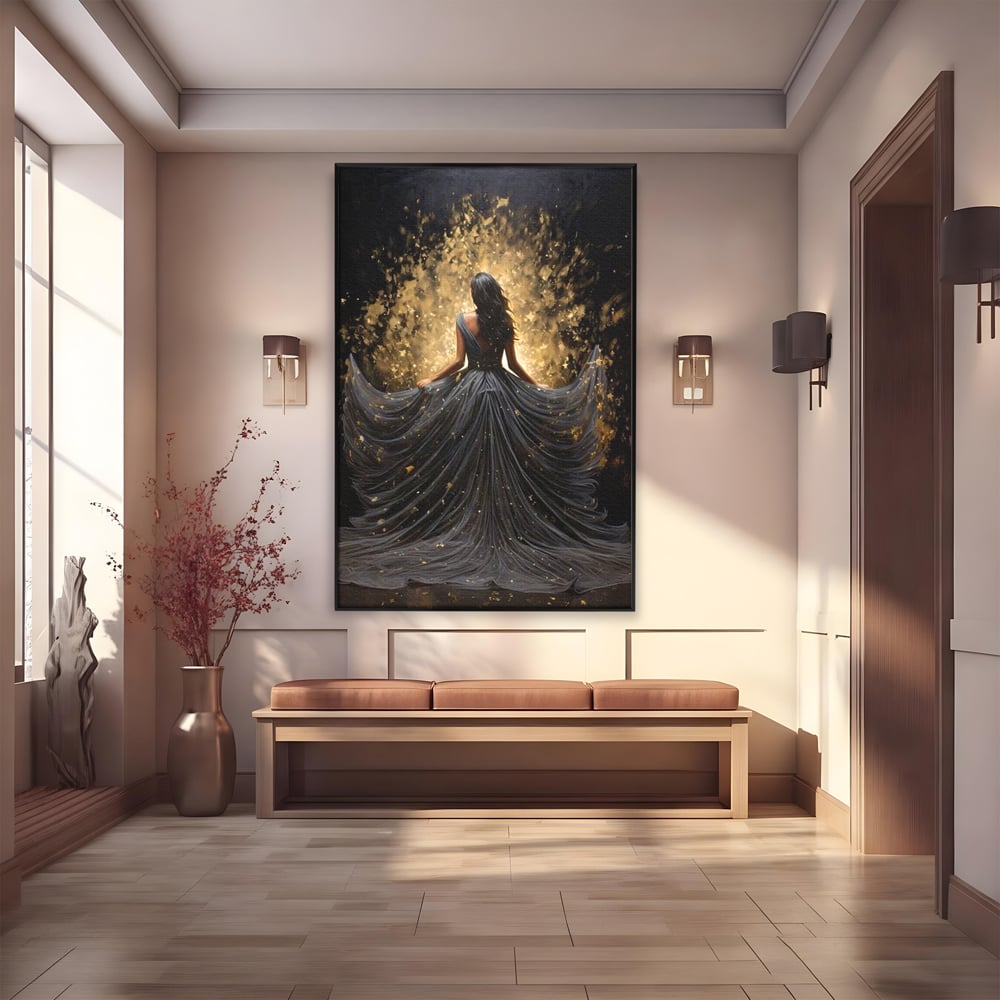 Tablou Canvas Premium LuxCanva® G1027, Magia din Intuneric , Stralucire, Magie, Rochie, Basm, Feminitate, Mister, Silueta, Living, Dormitor