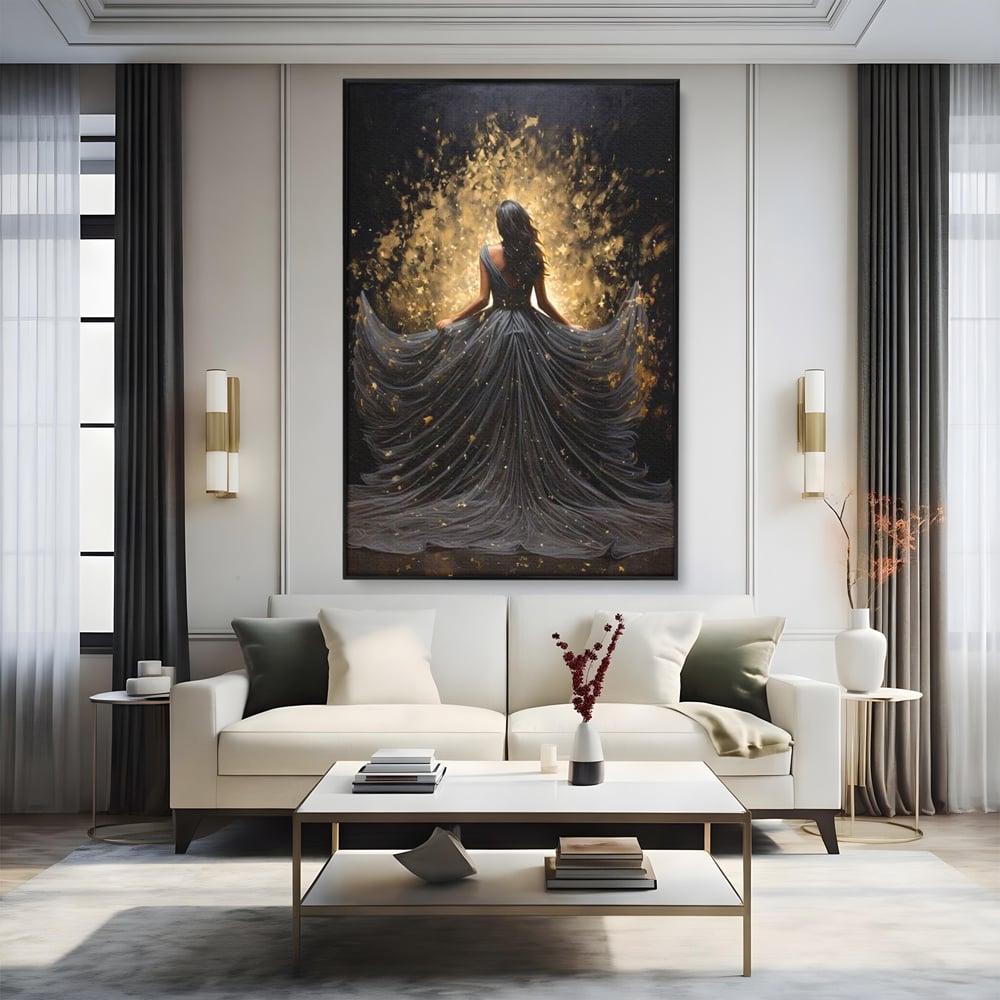 Tablou Canvas Premium LuxCanva® G1027, Magia din Intuneric , Stralucire, Magie, Rochie, Basm, Feminitate, Mister, Silueta, Living, Dormitor