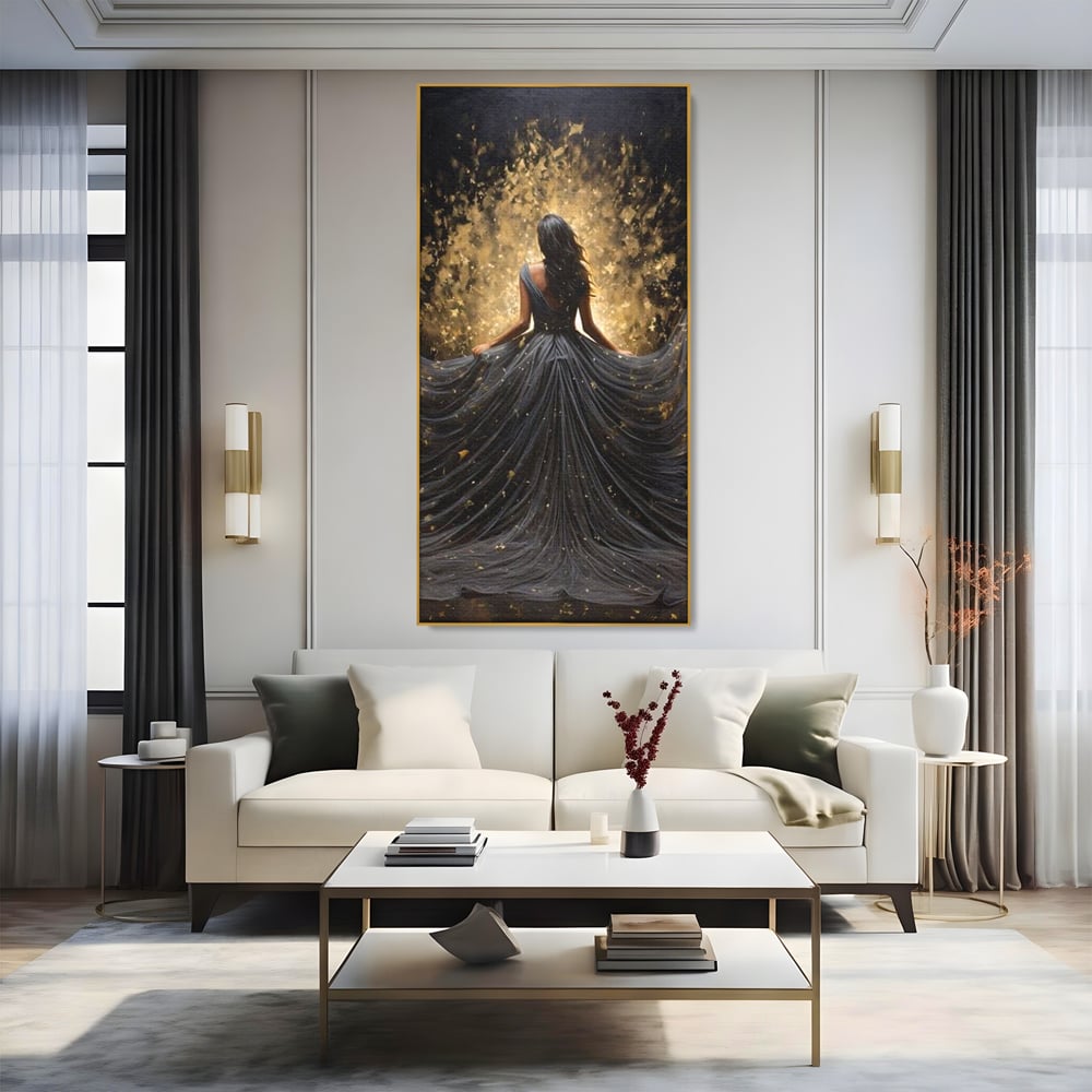 Tablou Canvas Premium LuxCanva® G1027, Magia din Intuneric , Stralucire, Magie, Rochie, Basm, Feminitate, Mister, Silueta, Living, Dormitor
