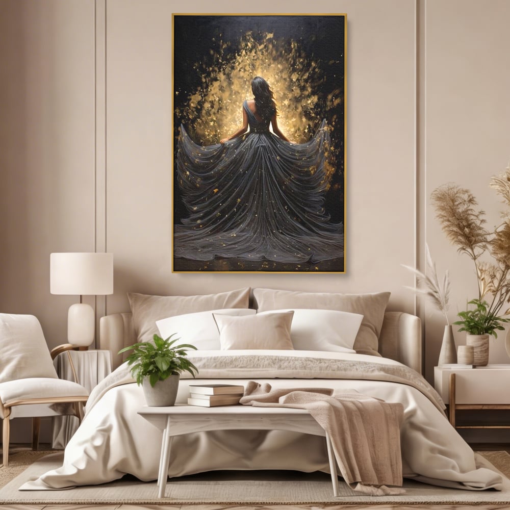 Tablou Canvas Premium LuxCanva® G1027, Magia din Intuneric , Stralucire, Magie, Rochie, Basm, Feminitate, Mister, Silueta, Living, Dormitor