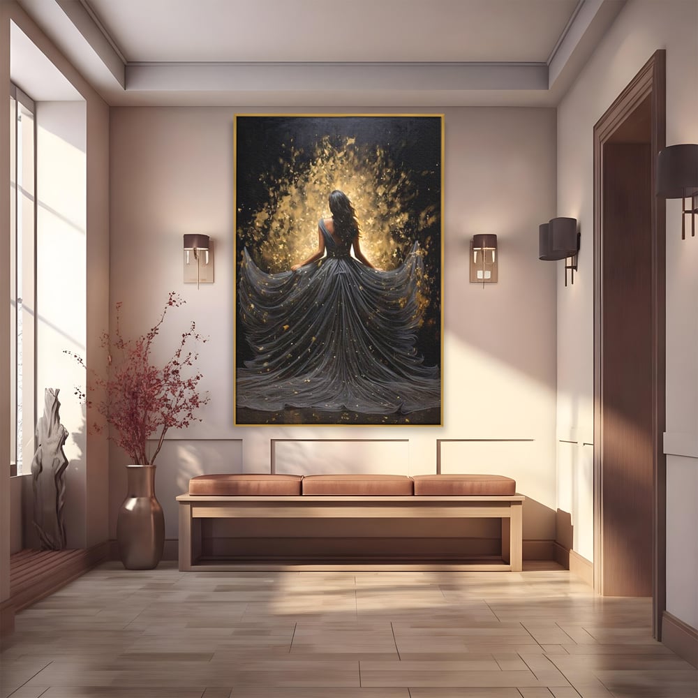 Tablou Canvas Premium LuxCanva® G1027, Magia din Intuneric , Stralucire, Magie, Rochie, Basm, Feminitate, Mister, Silueta, Living, Dormitor