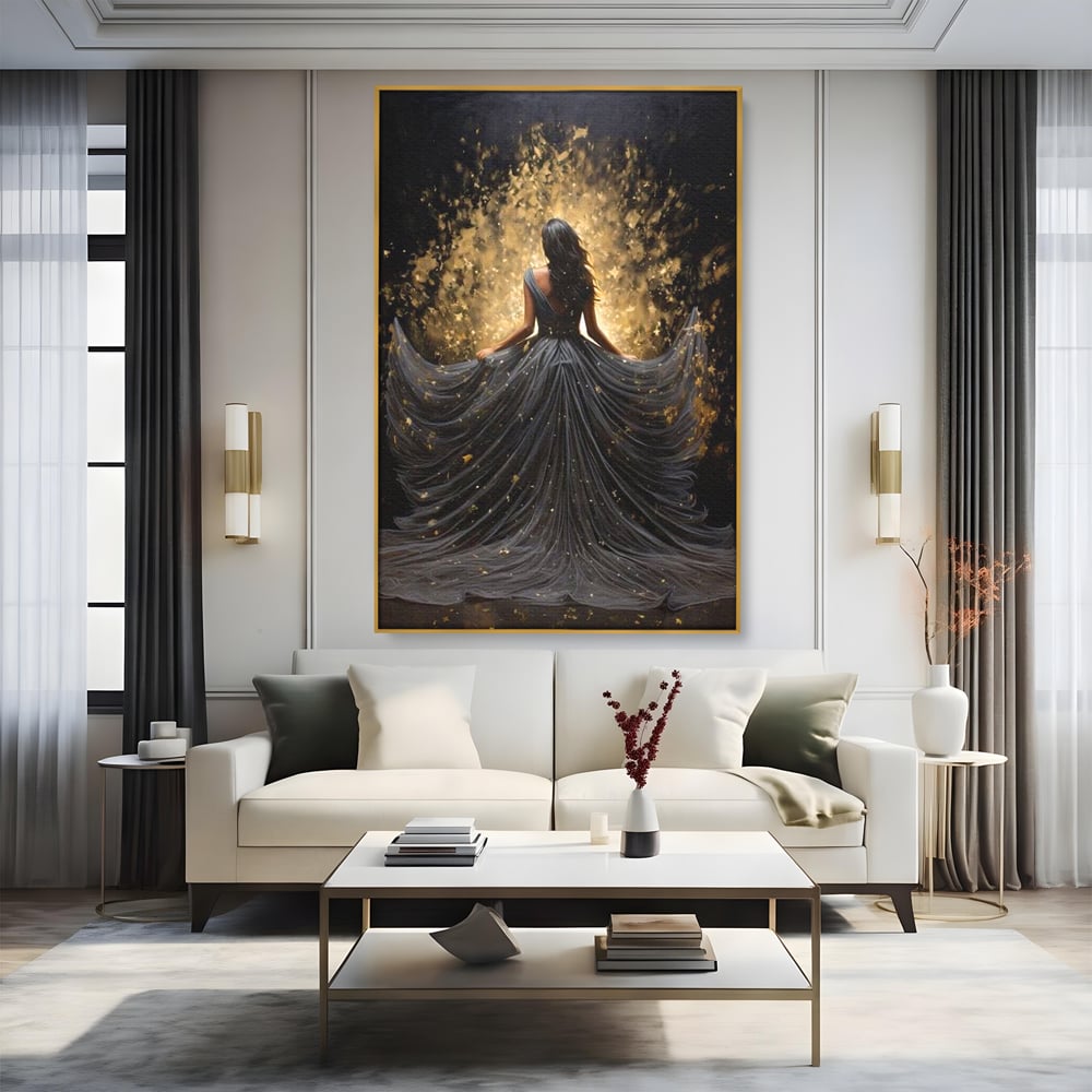Tablou Canvas Premium LuxCanva® G1027, Magia din Intuneric , Stralucire, Magie, Rochie, Basm, Feminitate, Mister, Silueta, Living, Dormitor
