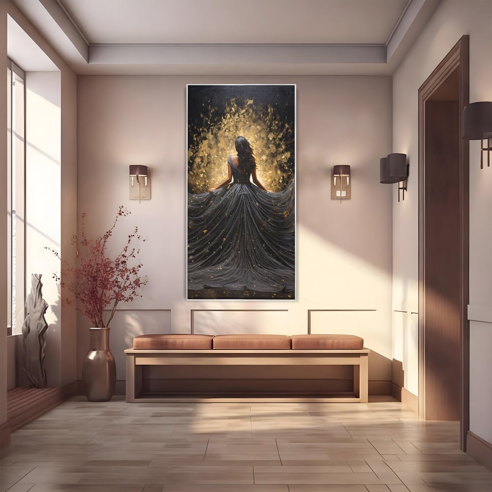 Tablou Canvas Premium LuxCanva® G1027, Magia din Intuneric , Stralucire, Magie, Rochie, Basm, Feminitate, Mister, Silueta, Living, Dormitor