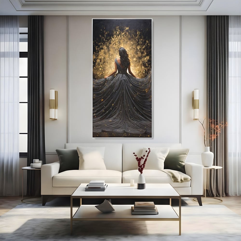 Tablou Canvas Premium LuxCanva® G1027, Magia din Intuneric , Stralucire, Magie, Rochie, Basm, Feminitate, Mister, Silueta, Living, Dormitor