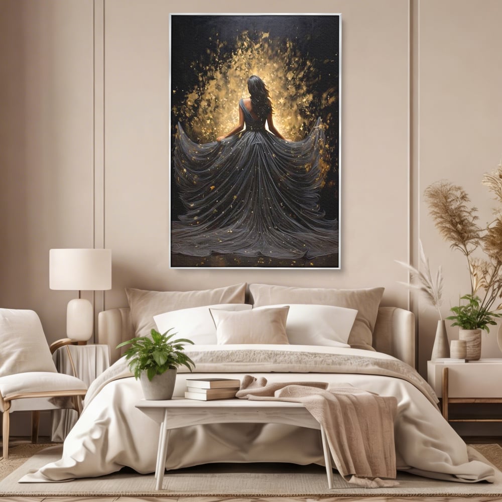 Tablou Canvas Premium LuxCanva® G1027, Magia din Intuneric , Stralucire, Magie, Rochie, Basm, Feminitate, Mister, Silueta, Living, Dormitor