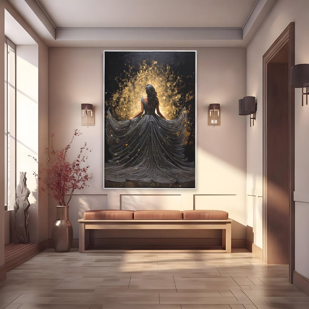 Tablou Canvas Premium LuxCanva® G1027, Magia din Intuneric , Stralucire, Magie, Rochie, Basm, Feminitate, Mister, Silueta, Living, Dormitor