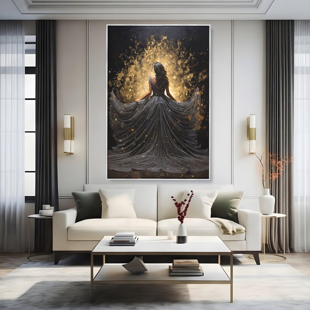 Tablou Canvas Premium LuxCanva® G1027, Magia din Intuneric , Stralucire, Magie, Rochie, Basm, Feminitate, Mister, Silueta, Living, Dormitor