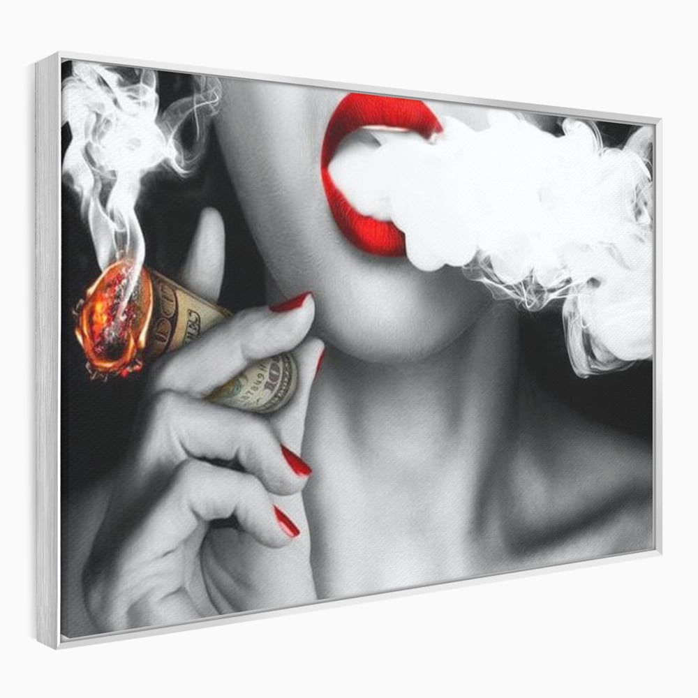 Tablou Canvas Premium LuxCanva® G1028, Bani, Fum si Dorinta ,  Bani, Extravagant, Fum, Buze, Tigara, Interzis, Seductie, Rosii, Living, Dormitor