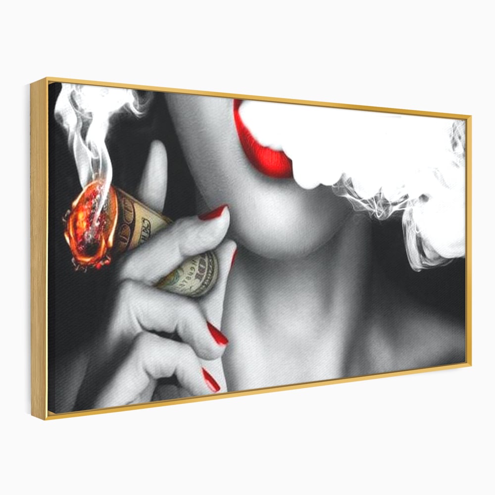 Tablou Canvas Premium LuxCanva® G1028, Bani, Fum si Dorinta ,  Bani, Extravagant, Fum, Buze, Tigara, Interzis, Seductie, Rosii, Living, Dormitor
