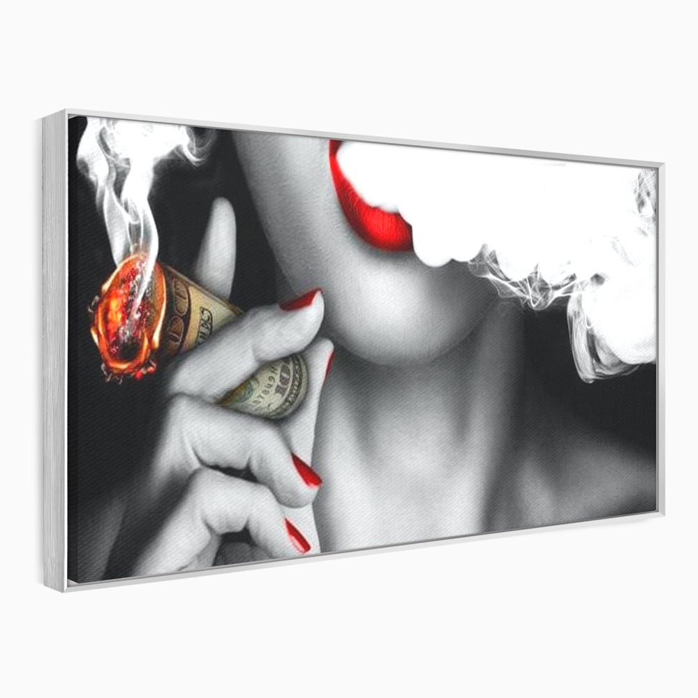 Tablou Canvas Premium LuxCanva® G1028, Bani, Fum si Dorinta ,  Bani, Extravagant, Fum, Buze, Tigara, Interzis, Seductie, Rosii, Living, Dormitor