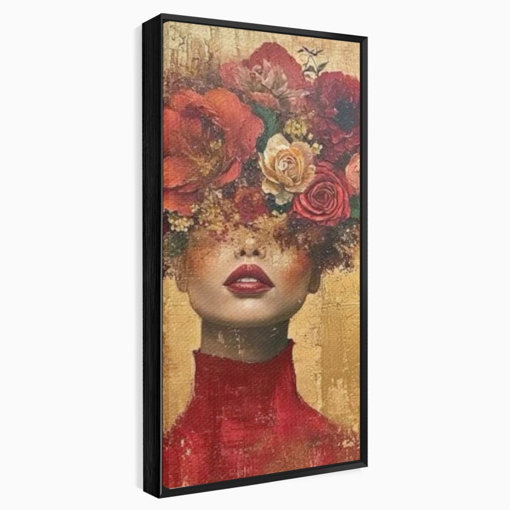 LuxCanva Premium-Leinwandkunst® G1029, Frau und Rosen, Natur, Blütenblätter, Rosen, Details, Porträt, Romantik, Romantisch, Wohnen, Schlafzimmer, Lebendige Farben