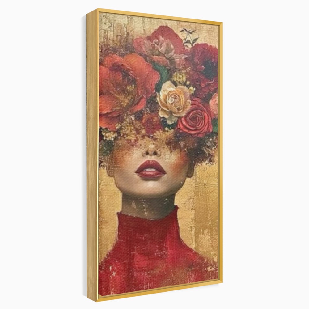 LuxCanva Premium-Leinwandkunst® G1029, Frau und Rosen, Natur, Blütenblätter, Rosen, Details, Porträt, Romantik, Romantisch, Wohnen, Schlafzimmer, Lebendige Farben