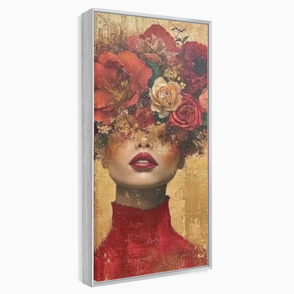 LuxCanva Premium-Leinwandkunst® G1029, Frau und Rosen, Natur, Blütenblätter, Rosen, Details, Porträt, Romantik, Romantisch, Wohnen, Schlafzimmer, Lebendige Farben
