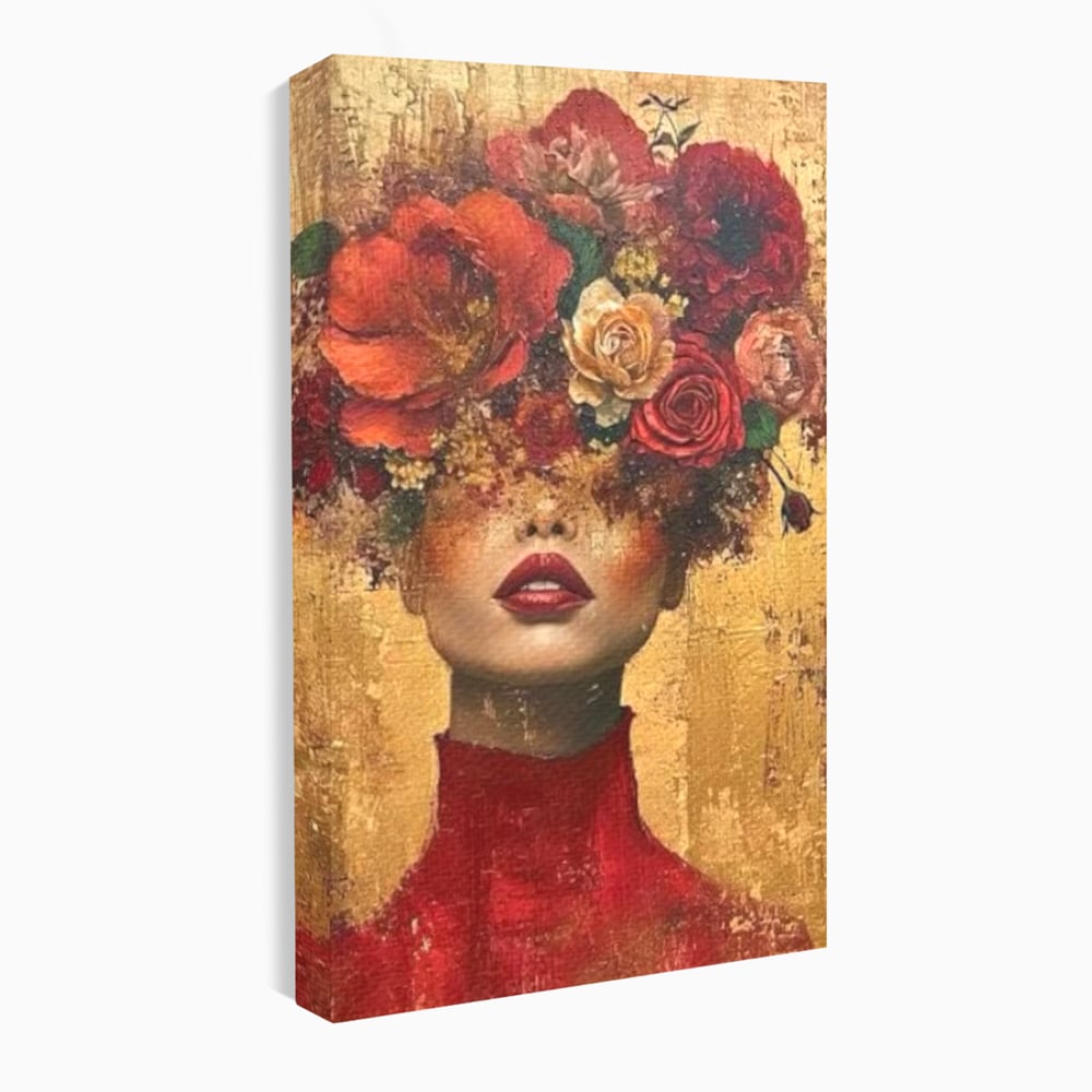 LuxCanva Premium-Leinwandkunst® G1029, Frau und Rosen, Natur, Blütenblätter, Rosen, Details, Porträt, Romantik, Romantisch, Wohnen, Schlafzimmer, Lebendige Farben