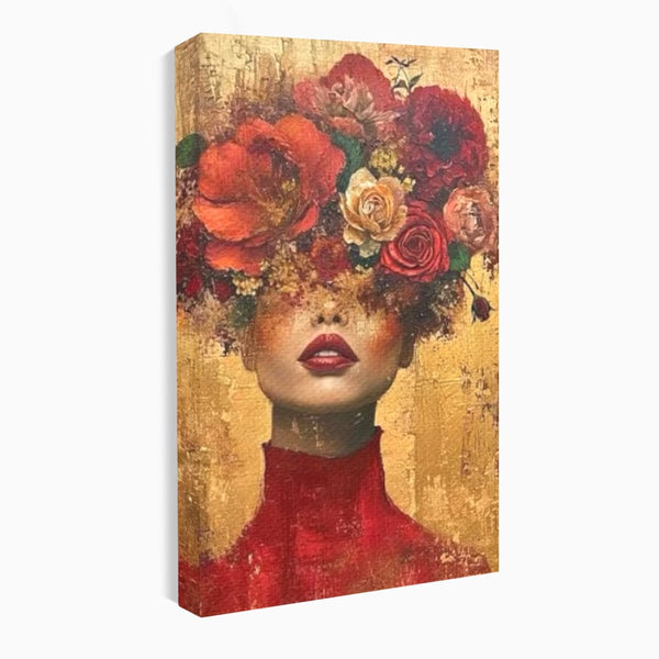 LuxCanva Premium-Leinwandkunst® G1029, Frau und Rosen, Natur, Blütenblätter, Rosen, Details, Porträt, Romantik, Romantisch, Wohnen, Schlafzimmer, Lebendige Farben