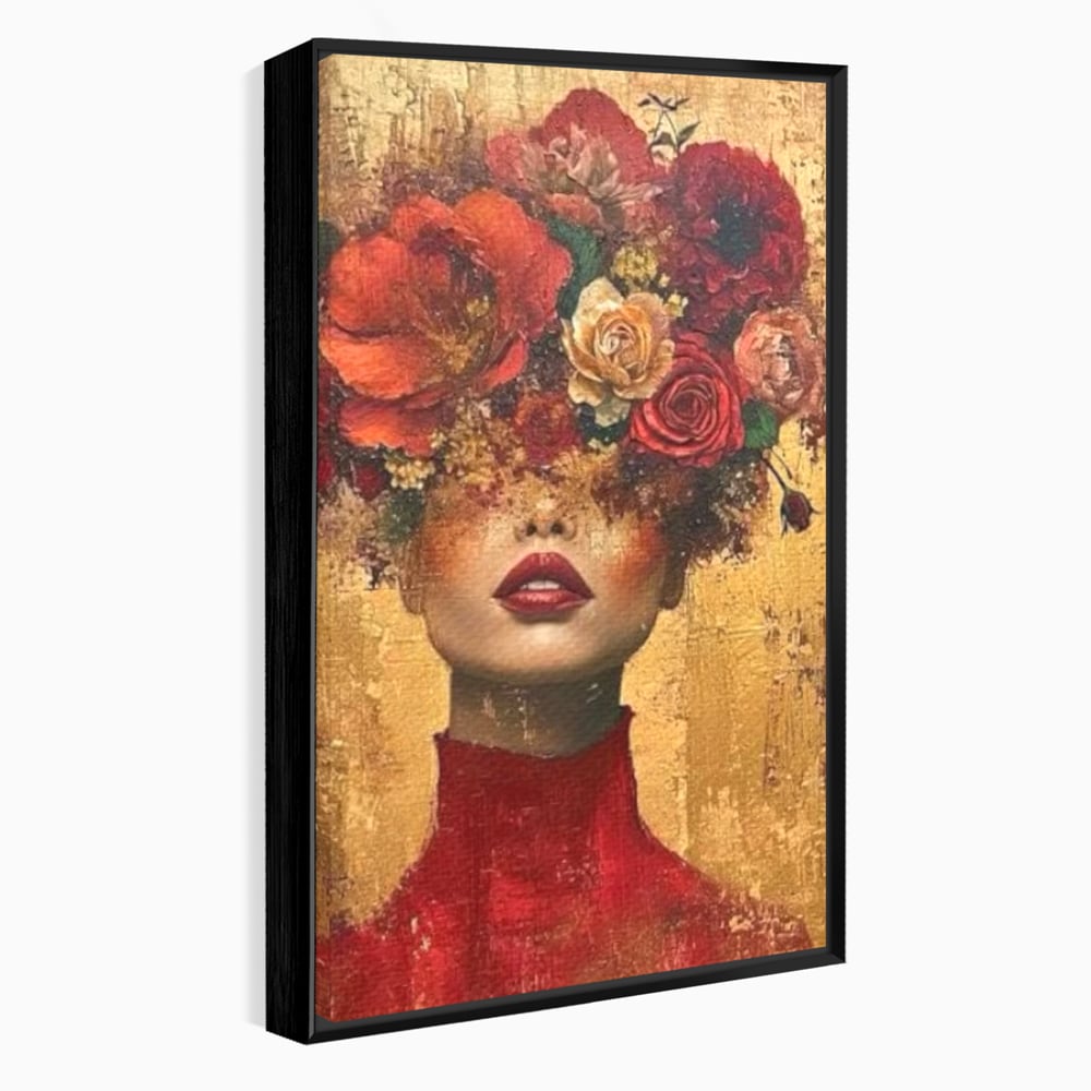 LuxCanva Premium-Leinwandkunst® G1029, Frau und Rosen, Natur, Blütenblätter, Rosen, Details, Porträt, Romantik, Romantisch, Wohnen, Schlafzimmer, Lebendige Farben