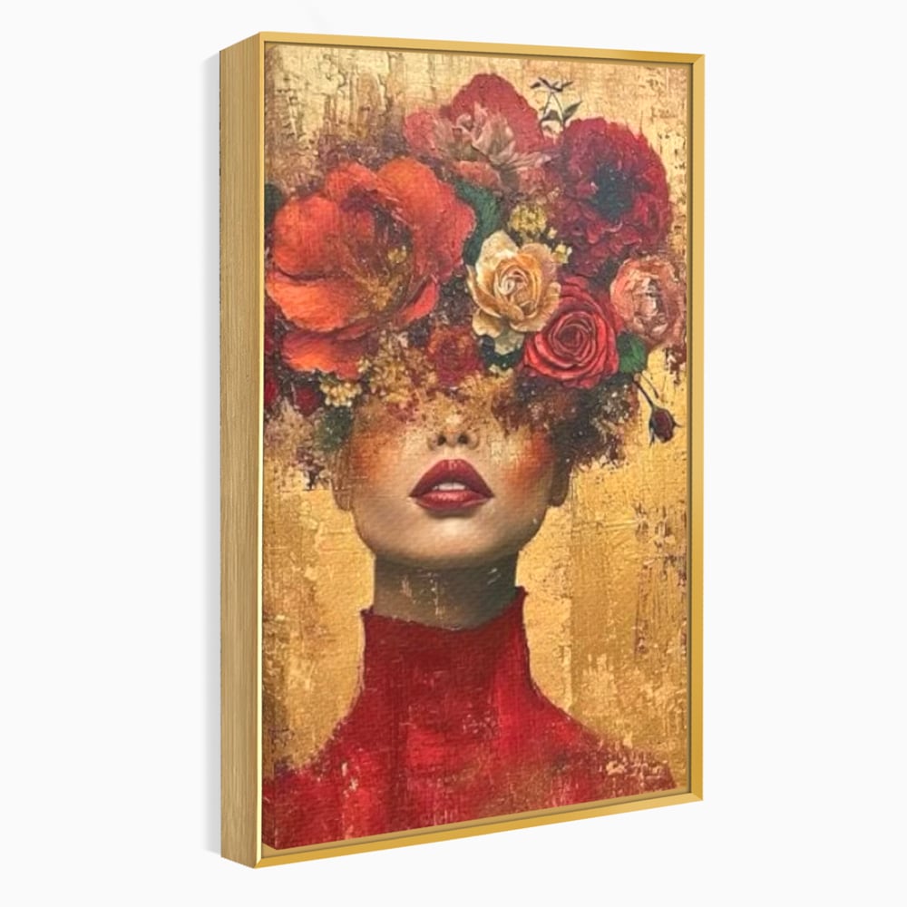 LuxCanva Premium-Leinwandkunst® G1029, Frau und Rosen, Natur, Blütenblätter, Rosen, Details, Porträt, Romantik, Romantisch, Wohnen, Schlafzimmer, Lebendige Farben
