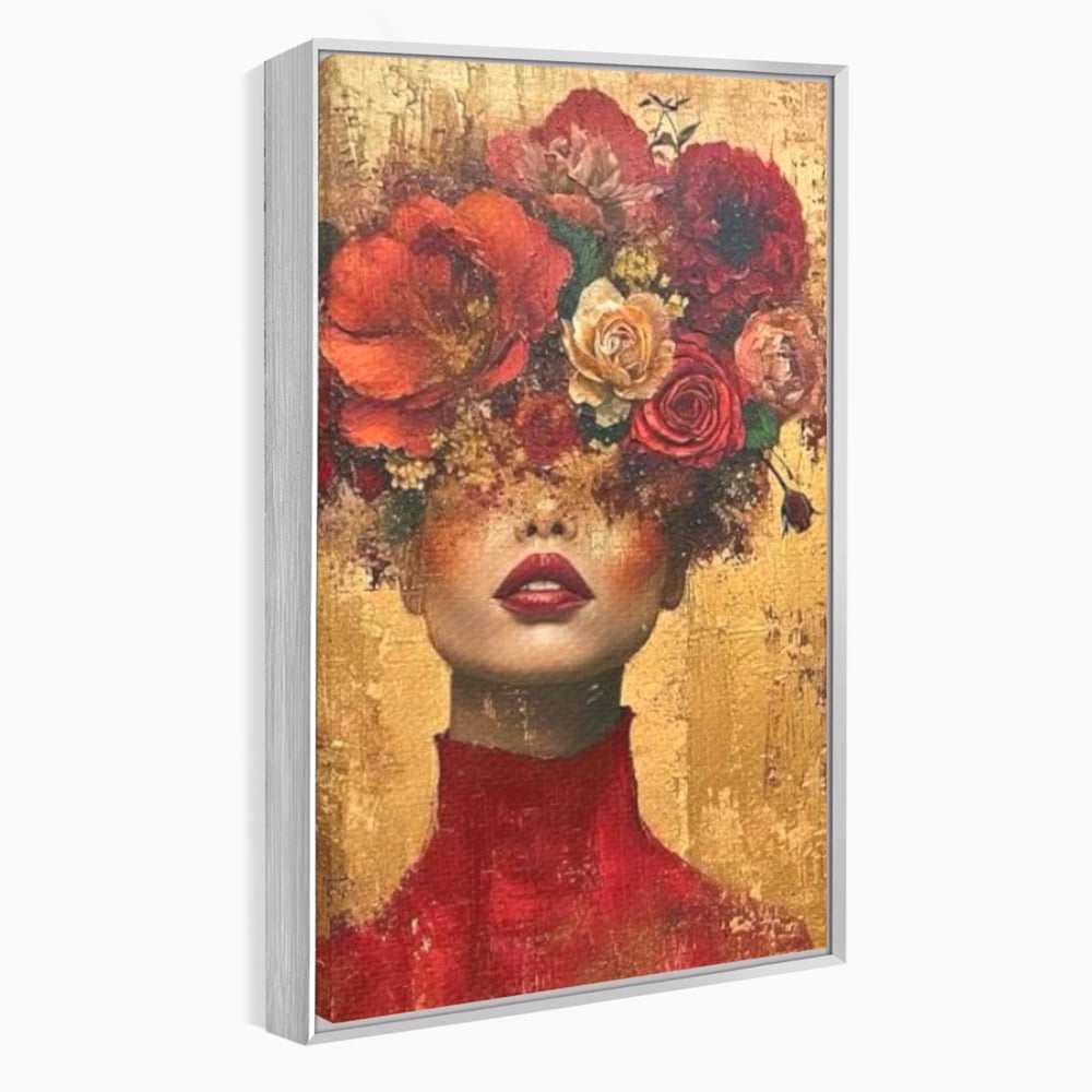 LuxCanva Premium-Leinwandkunst® G1029, Frau und Rosen, Natur, Blütenblätter, Rosen, Details, Porträt, Romantik, Romantisch, Wohnen, Schlafzimmer, Lebendige Farben