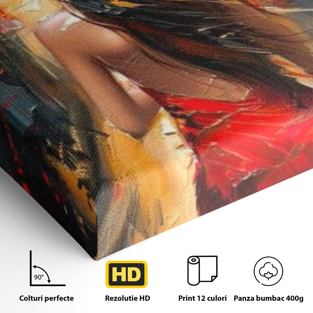 Tablou Canvas Premium LuxCanva® G1034, Pasi prin Furtuna ,  Ploaie, Oras, Feminitate, Pasiune, Modernitate, Par, Lung, Living, Dormitor, Culori vibrante