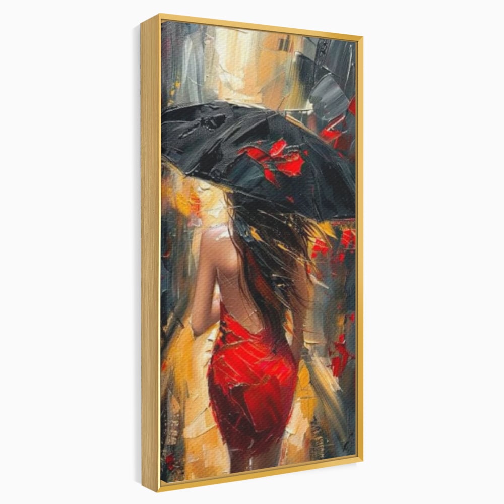 Tablou Canvas Premium LuxCanva® G1034, Pasi prin Furtuna ,  Ploaie, Oras, Feminitate, Pasiune, Modernitate, Par, Lung, Living, Dormitor, Culori vibrante