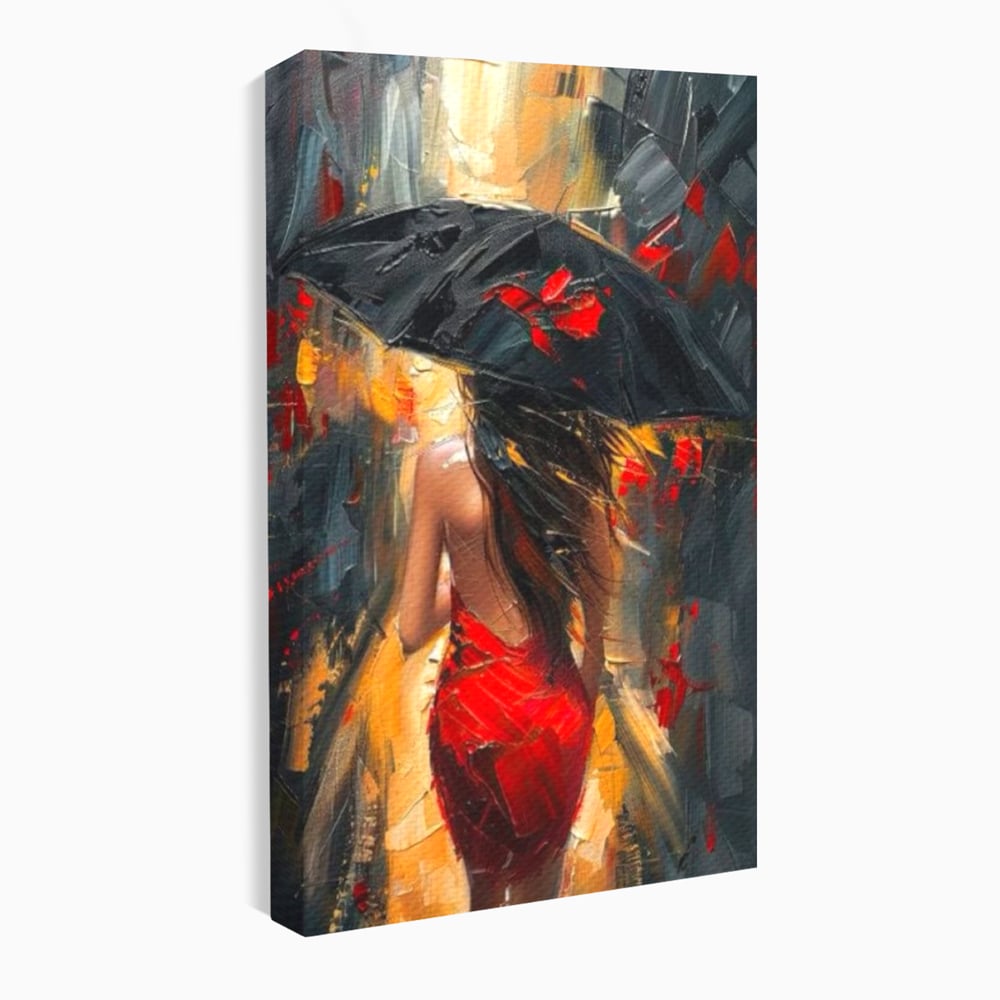 Tablou Canvas Premium LuxCanva® G1034, Pasi prin Furtuna ,  Ploaie, Oras, Feminitate, Pasiune, Modernitate, Par, Lung, Living, Dormitor, Culori vibrante