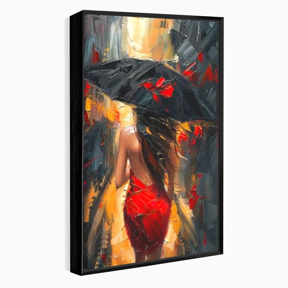 Tablou Canvas Premium LuxCanva® G1034, Pasi prin Furtuna ,  Ploaie, Oras, Feminitate, Pasiune, Modernitate, Par, Lung, Living, Dormitor, Culori vibrante