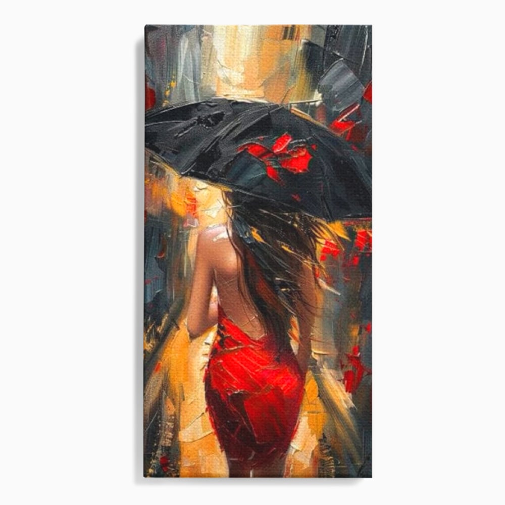 Tablou Canvas Premium LuxCanva® G1034, Pasi prin Furtuna ,  Ploaie, Oras, Feminitate, Pasiune, Modernitate, Par, Lung, Living, Dormitor, Culori vibrante