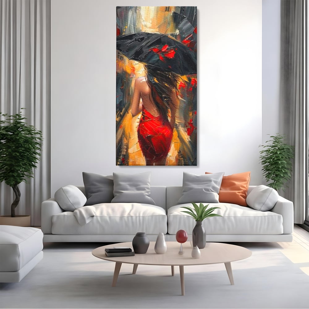 Tablou Canvas Premium LuxCanva® G1034, Pasi prin Furtuna ,  Ploaie, Oras, Feminitate, Pasiune, Modernitate, Par, Lung, Living, Dormitor, Culori vibrante