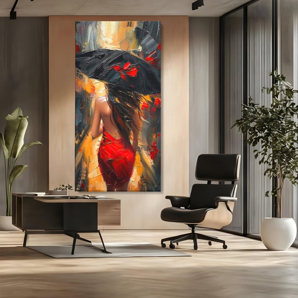 Tablou Canvas Premium LuxCanva® G1034, Pasi prin Furtuna ,  Ploaie, Oras, Feminitate, Pasiune, Modernitate, Par, Lung, Living, Dormitor, Culori vibrante