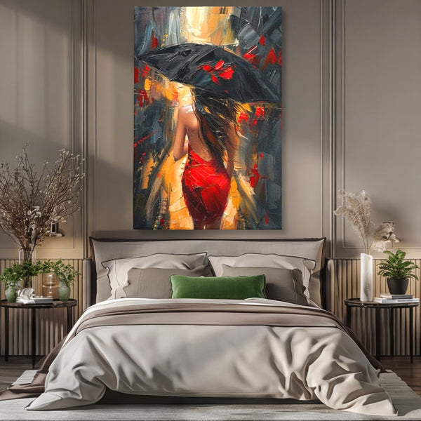 Tablou Canvas Premium LuxCanva® G1034, Pasi prin Furtuna ,  Ploaie, Oras, Feminitate, Pasiune, Modernitate, Par, Lung, Living, Dormitor, Culori vibrante