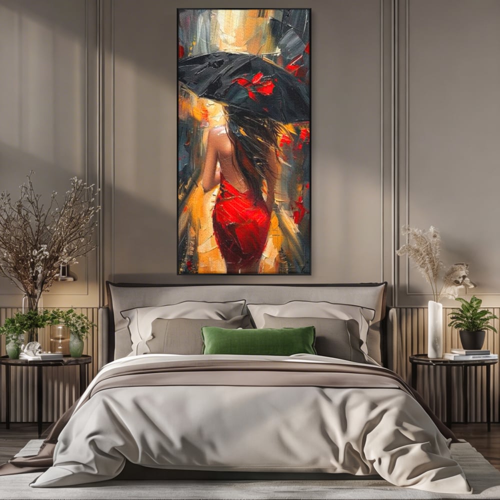 Tablou Canvas Premium LuxCanva® G1034, Pasi prin Furtuna ,  Ploaie, Oras, Feminitate, Pasiune, Modernitate, Par, Lung, Living, Dormitor, Culori vibrante