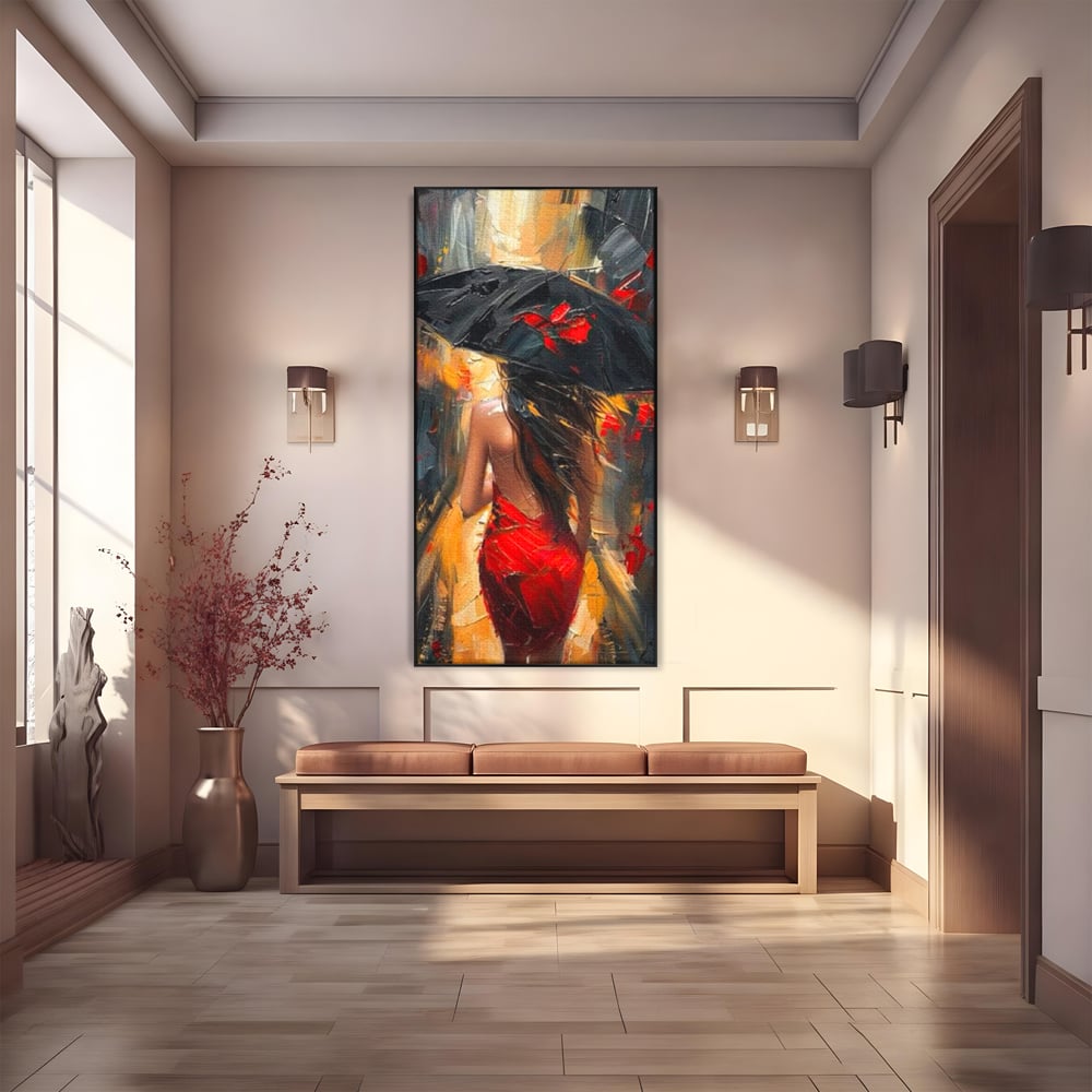 Tablou Canvas Premium LuxCanva® G1034, Pasi prin Furtuna ,  Ploaie, Oras, Feminitate, Pasiune, Modernitate, Par, Lung, Living, Dormitor, Culori vibrante