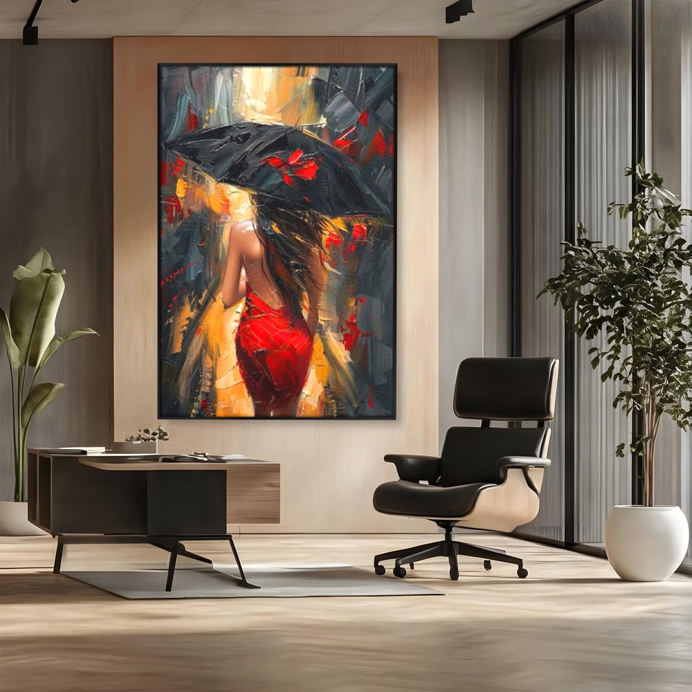 Tablou Canvas Premium LuxCanva® G1034, Pasi prin Furtuna ,  Ploaie, Oras, Feminitate, Pasiune, Modernitate, Par, Lung, Living, Dormitor, Culori vibrante