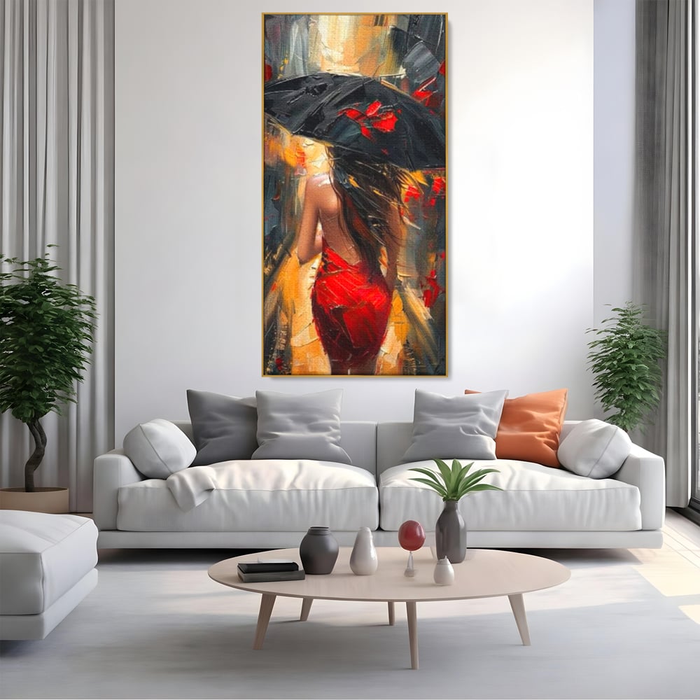 Tablou Canvas Premium LuxCanva® G1034, Pasi prin Furtuna ,  Ploaie, Oras, Feminitate, Pasiune, Modernitate, Par, Lung, Living, Dormitor, Culori vibrante