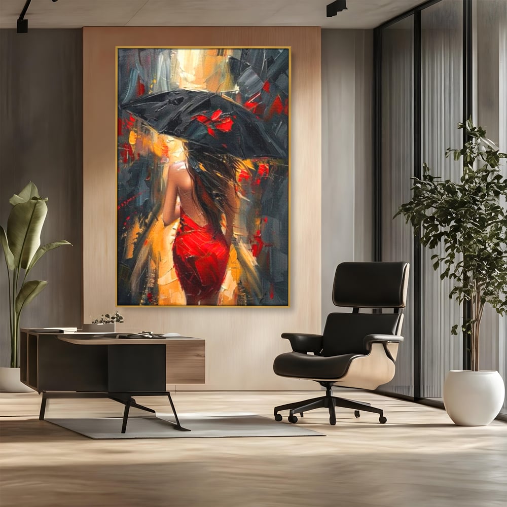 Tablou Canvas Premium LuxCanva® G1034, Pasi prin Furtuna ,  Ploaie, Oras, Feminitate, Pasiune, Modernitate, Par, Lung, Living, Dormitor, Culori vibrante