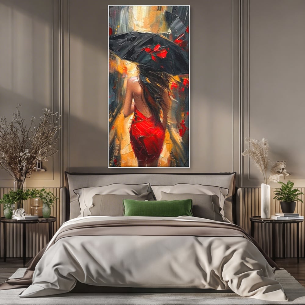 Tablou Canvas Premium LuxCanva® G1034, Pasi prin Furtuna ,  Ploaie, Oras, Feminitate, Pasiune, Modernitate, Par, Lung, Living, Dormitor, Culori vibrante